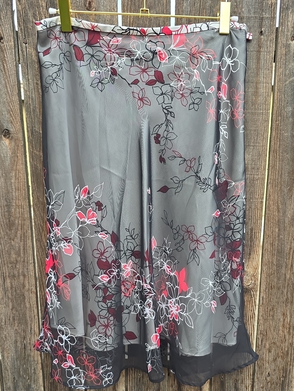 Apt. 9 White A-Line Skirt with Red Floral Print Black Sheer Cover Floral Print